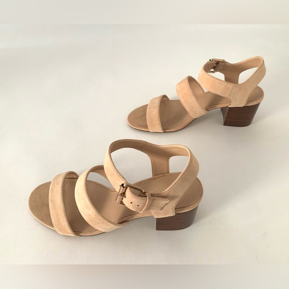 J. Crew triple strap suede block heel in size 8. In a perfect neutral beige. - Picture 6 of 9